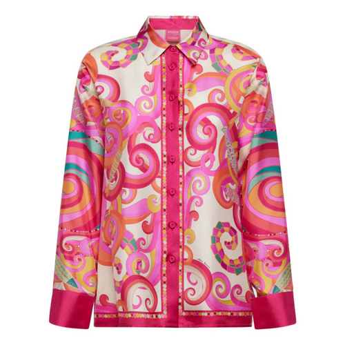Franco Ferrari Aloe Waves Print Button Down Silk Shirt Timeless Martha's Vineyard 