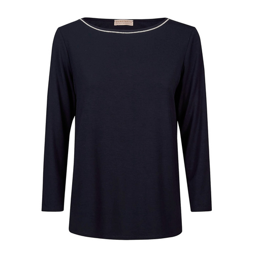 Purotatto Navy Boat Neck Shirt with Metallic Piping Timeless Martha's Vineyard 