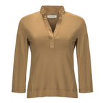 Rosso35 Cafe Cotton 3/4 Sleeve Fitted Collared Top Timeless Martha's Vineyard 