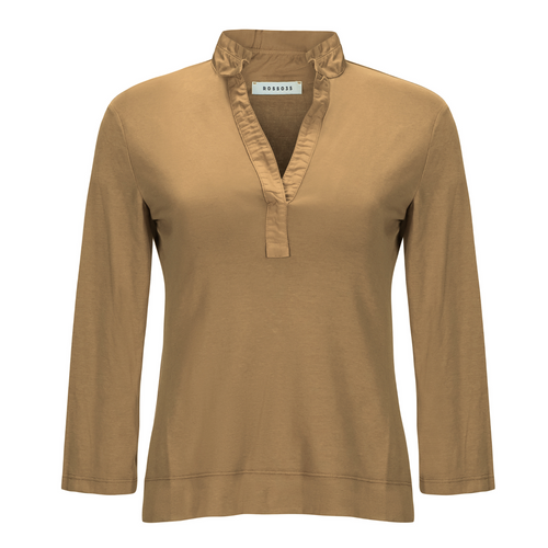 Rosso35 Cafe Cotton 3/4 Sleeve Fitted Collared Top Timeless Martha's Vineyard 