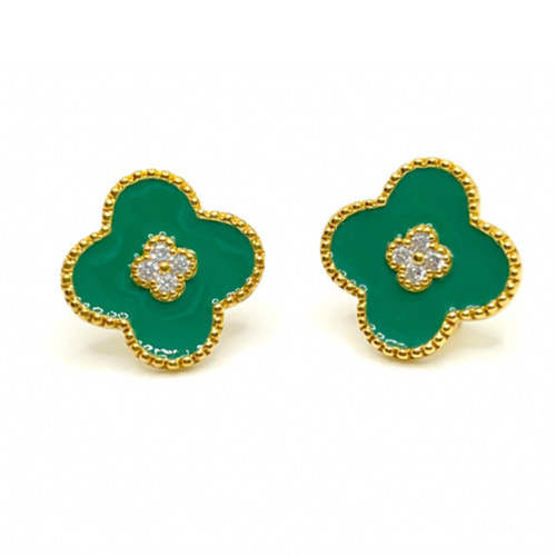 Clover Center Enamel Green Clover Shape Earrings Timeless Martha's Vineyard 