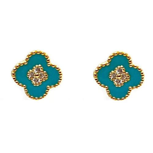 Clover Center Turquoise Enamel Clover Shape Earrings Timeless Martha's Vineyard 