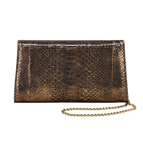 Biagini Bronze Exotic Skin Shoulder Chain Clutch Bag Timeless Martha's Vineyard 