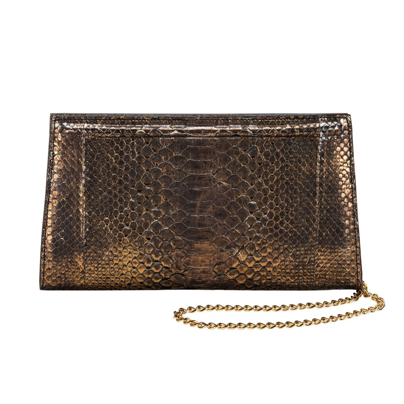 Biagini Bronze Exotic Skin Shoulder Chain Clutch Bag Timeless Martha's Vineyard 