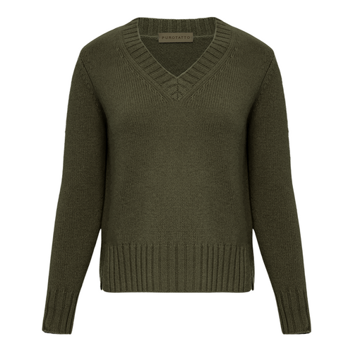 Purotatto Cashmere V-Neck Sweater in Olive Timeless Martha's Vineyard 