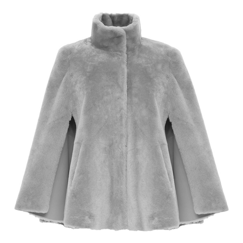 Suprema Reversible Shearling Cape - Dove Grey Timeless Martha's Vineyard