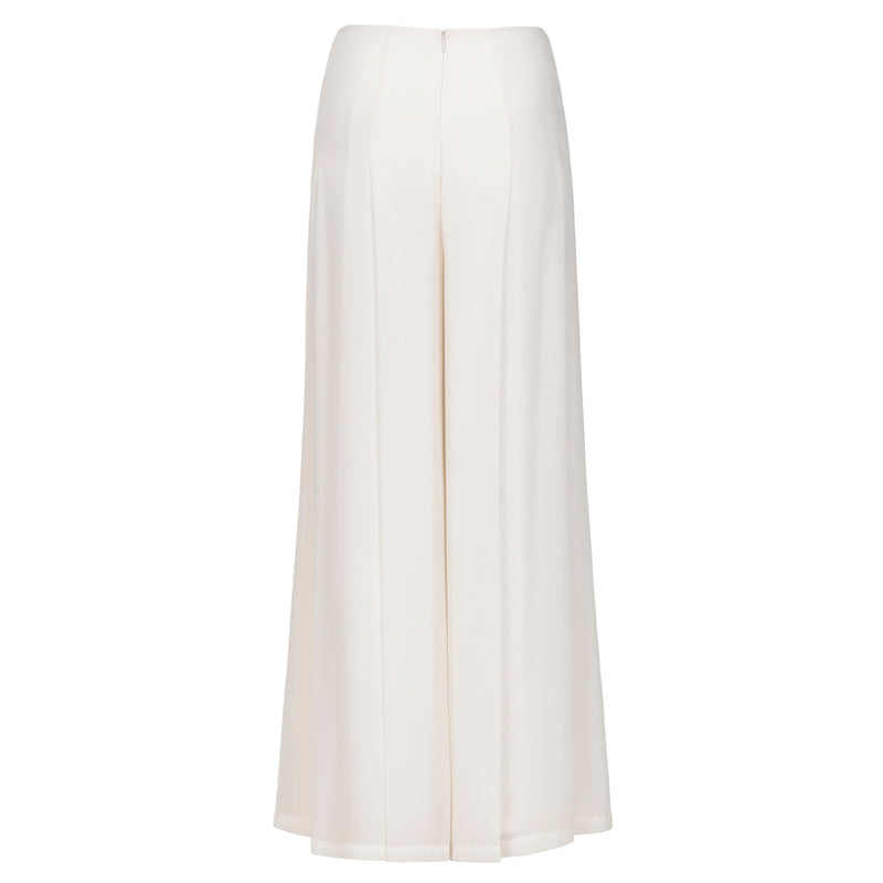 Edward Achour High Waisted Wide Leg Chiffon Pants - Cream Timeless Martha's Vineyard 