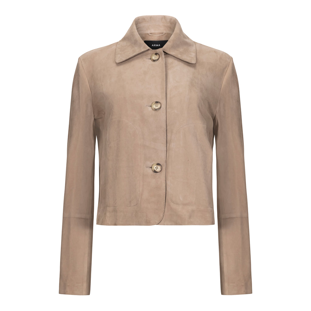 レザージャケット・コート Cropped suede jacket MPG498_1421_F0050_S_OOO Hazelnut Cropped Suede Jacket | Miu Miu