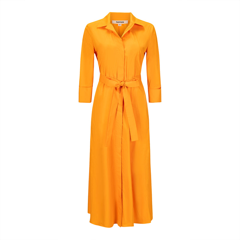 Natan Alma Orange Belted Maxi Shirt Dress Timeless Martha's Vineyard 