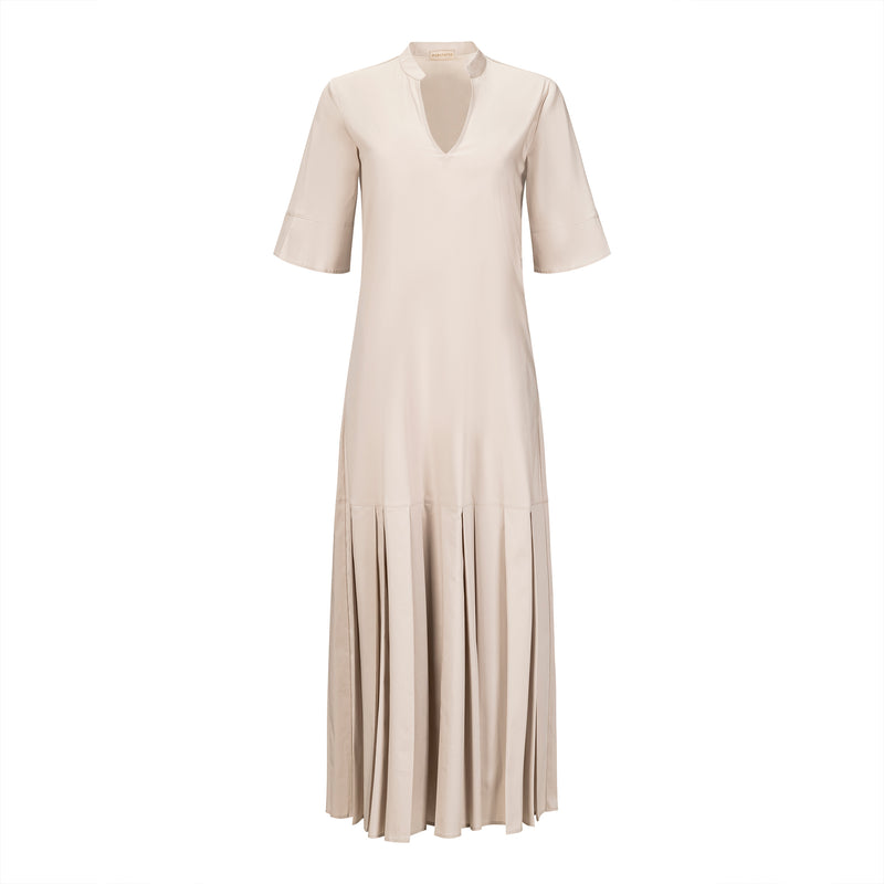 Purotatto Stone Beige Elbow Sleeve Cotton Midi Dress Timeless Purotatto Stone Beige Elbow Sleeve Cotton Midi Dress Timeless