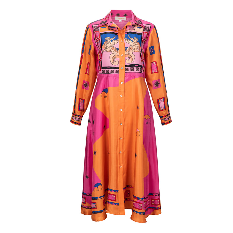 Kutnia Zeugma Geometric Pattern Silk Midi Dress