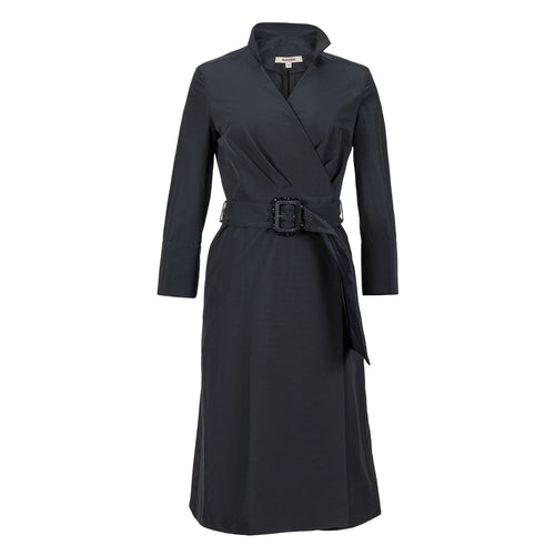 Natan Navy Jeweled Buckle Benita Belted Wrap Dress Timeless Martha's Vineyard 
