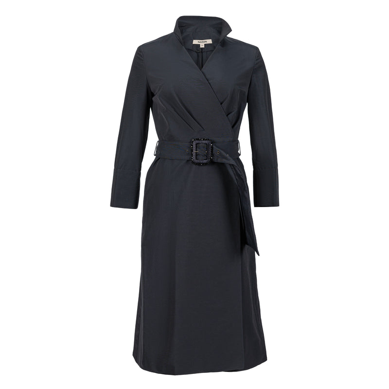 Natan Navy Jeweled Buckle Benita Belted Wrap Dress Timeless Martha's Vineyard 