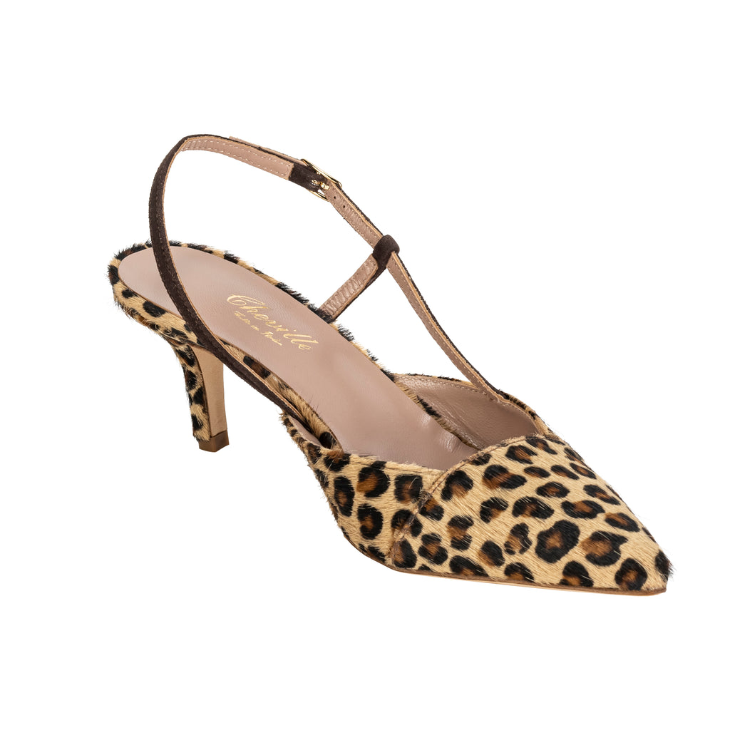 Cheville Silvia Kitten Heel Slingback Leopard Pony Timeless