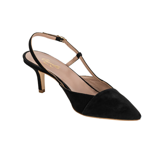 Cheville Silvia Kitten Heel Slingback - Black Suede Timeless Martha's Vineyard