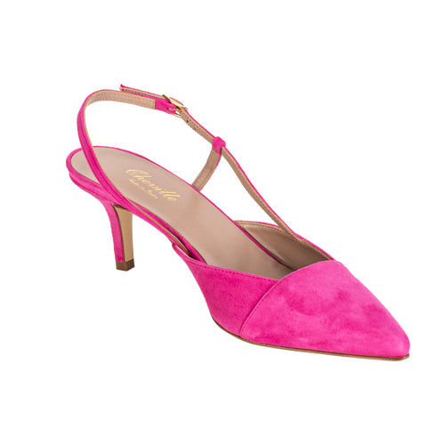 Cheville Silvia Kitten Heel Slingback - Pink Suede Timeless Martha's Vineyard