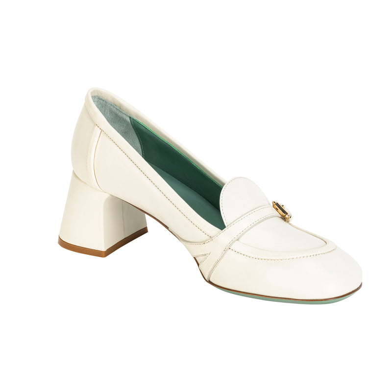 Paola D'Arcano White Leather Block Heel Timeless Martha's Vineyard