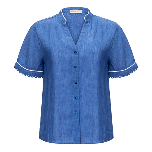 Purotatto Linen Blouse - Blue Timeless Martha's Vineyard