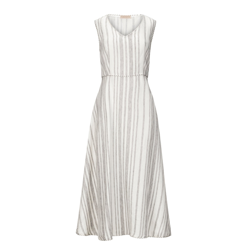 Purotatto Striped V Neck Linen Dress Timeless Martha's Vineyard