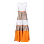 Purotatto Sleeveless Color Block Tiered Maxi Dress Orange Timeless Martha's Vineyard