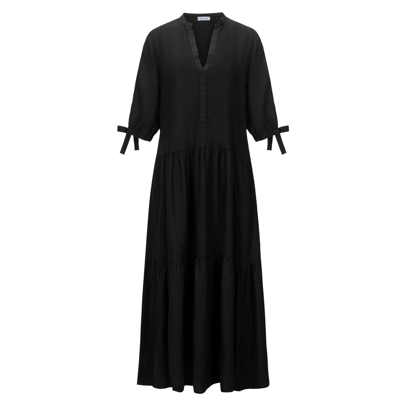 rosso35 linen dress Rosso35 Women's Ivory Tiered Linen Maxi Dress Timeless