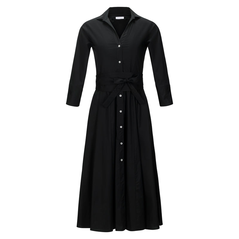 black belted shirt dress Co Long-Sleeve Belted Midi Shirtdress, Black, Women's, XS