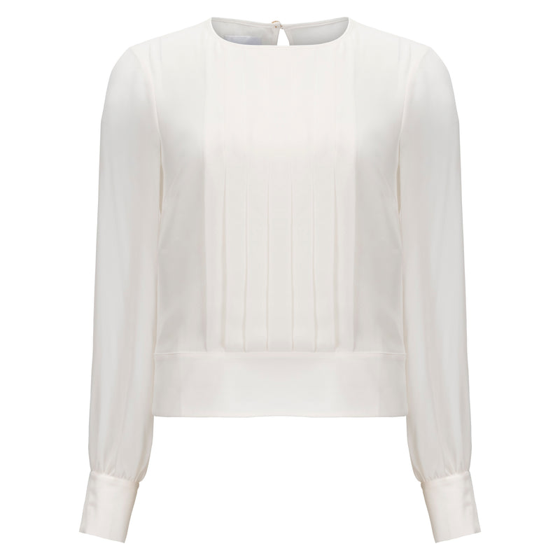 Edward Achour Paris Pleated Crepe Blouse - Ivory Timeless Martha's Vineyard