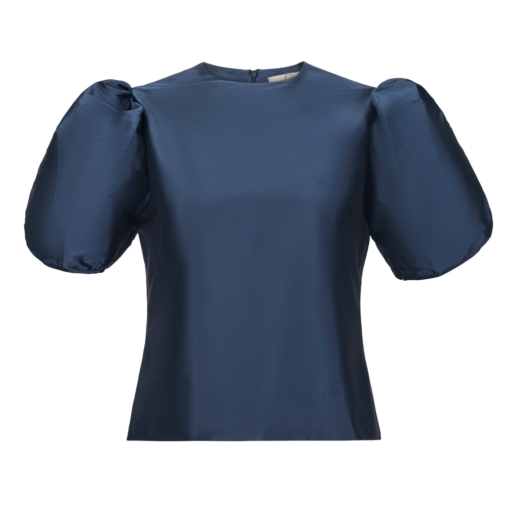 即完売 H BEAUTY&YOUTH TAFFETA PUFF BLOUSE Black Taffeta Tie Back 