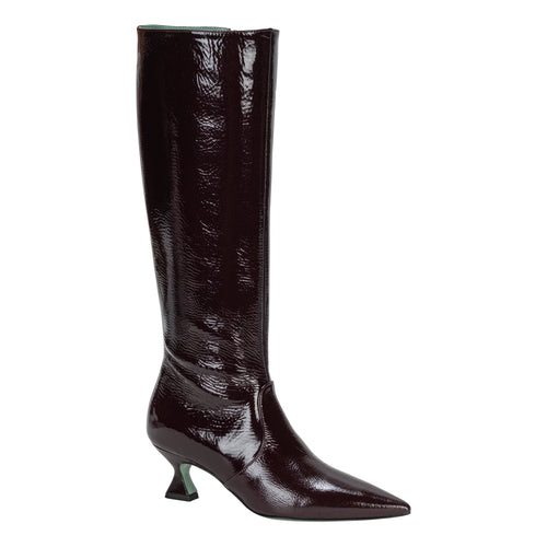 Paola D'Arcano Knee High Burgundy Patent Leather Boot Timeless Martha's Vineyard 