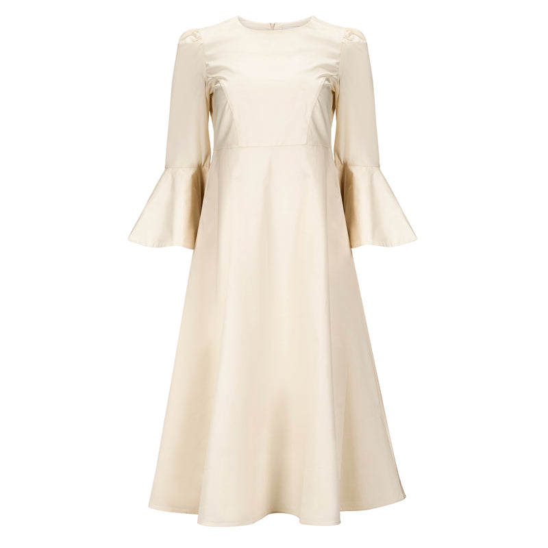 long sleeve midi dress cream Shona Joy - La Lune Flared Sleeve Side Split Midi Dress - Cream