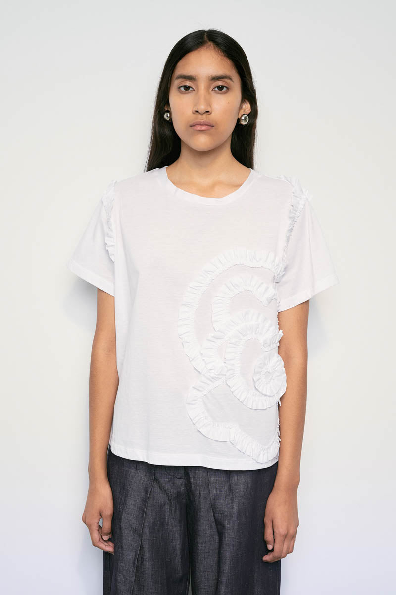 MeiMeij White Ruffle Detail T-Shirt Timeless Martha's Vineyard 
