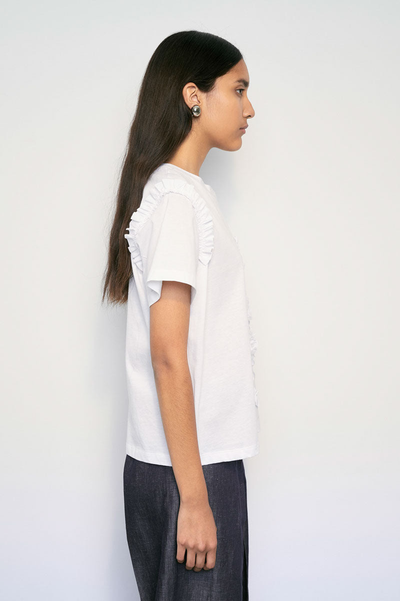 MeiMeij White Ruffle Detail T-Shirt Timeless Martha's Vineyard 