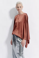 Natan Carlos Navy Asymmetrical Satin Blouse Timeless Martha's Vineyard 