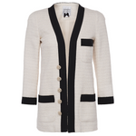 Edward Achour Ivory Tweed Blazer with Black Ribbon Trim Timeless Martha's Vineyard