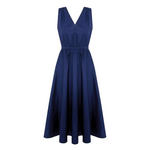 Sfizio Navy Fit and Flare V-Neck Dress Timeless Martha's Vineyard 