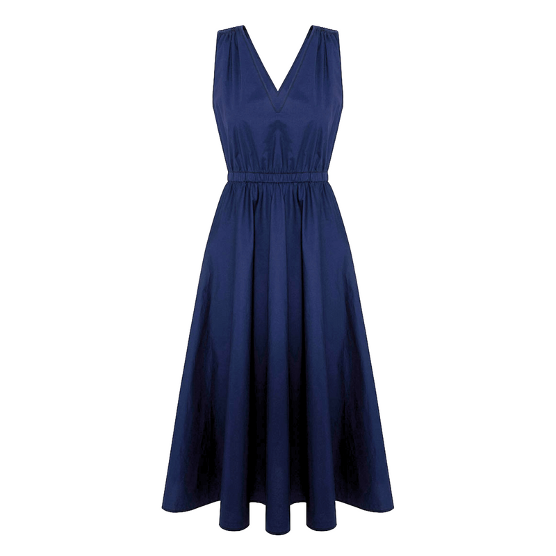 Sfizio Navy Fit and Flare V-Neck Dress Timeless Martha's Vineyard 