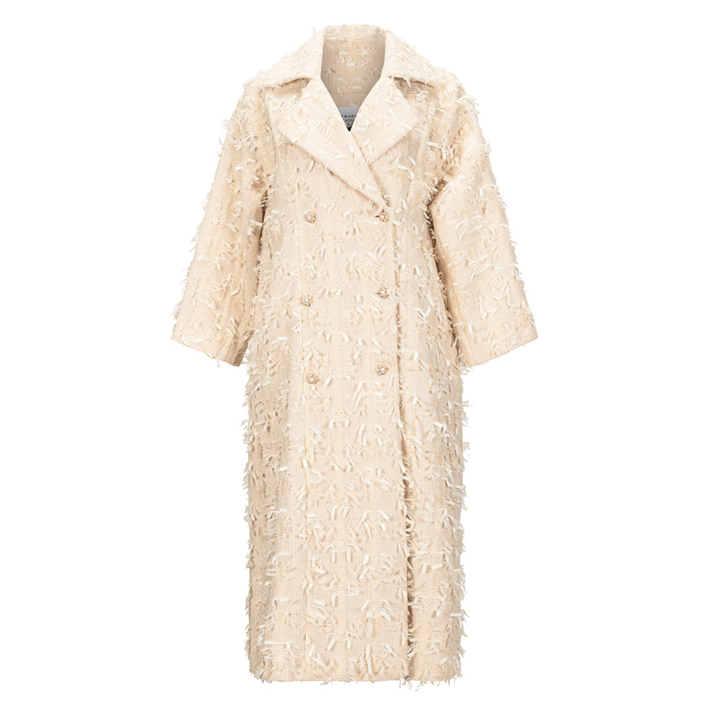 Edward Achour Tweed Boucle Overcoat - Cream Timeless Martha's Vineyard 