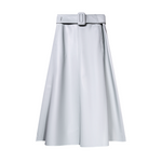 Natan Dame Grey Belted Soft Leather Midi Skirt Timeless Martha's Vineyard 