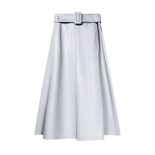 Natan Dame Grey Belted Soft Leather Midi Skirt Timeless Martha's Vineyard 