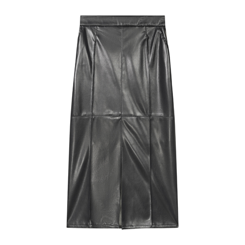 Natan Derien Black Straight Faux Leather Midi Skirt Timeless Martha's Vineyard 