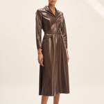 Natan Dolma Brown Faux Leather Midi Dress Timeless Martha's Vineyard 