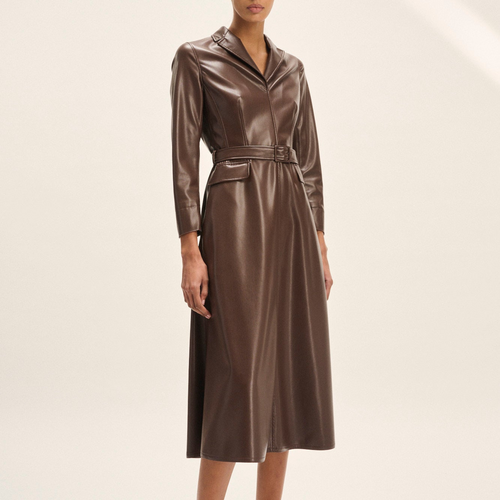 Natan Dolma Brown Faux Leather Midi Dress Timeless Martha's Vineyard 