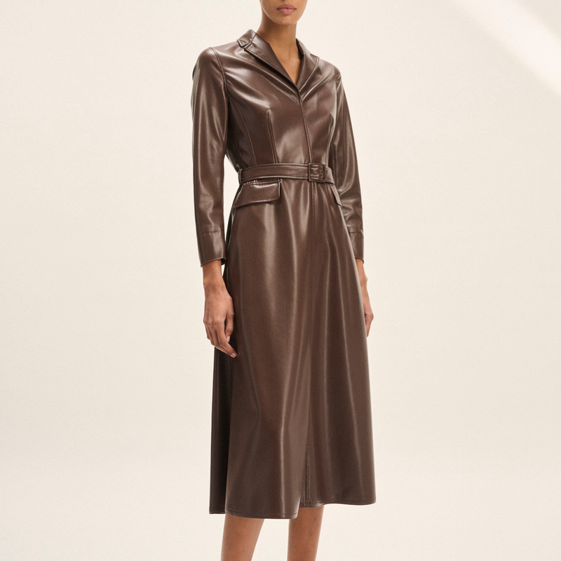 Natan Dolma Brown Faux Leather Midi Dress Timeless Martha's Vineyard 