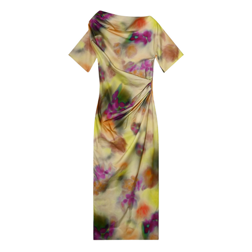 Natan Audrey Spray Paint Floral Ruched Maxi Dress 