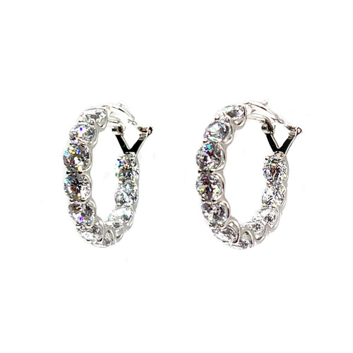 Silver Round Hoop Simulated Diamond Earrings Timeless Martha's Vineyard 