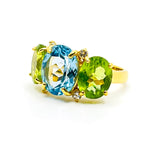 Triple Oval Blue Topaz and Peridot Ring