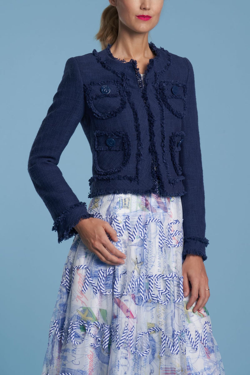 Maison Common Navy Cotton Tweed Jacket Timeless Martha's Vineyard 