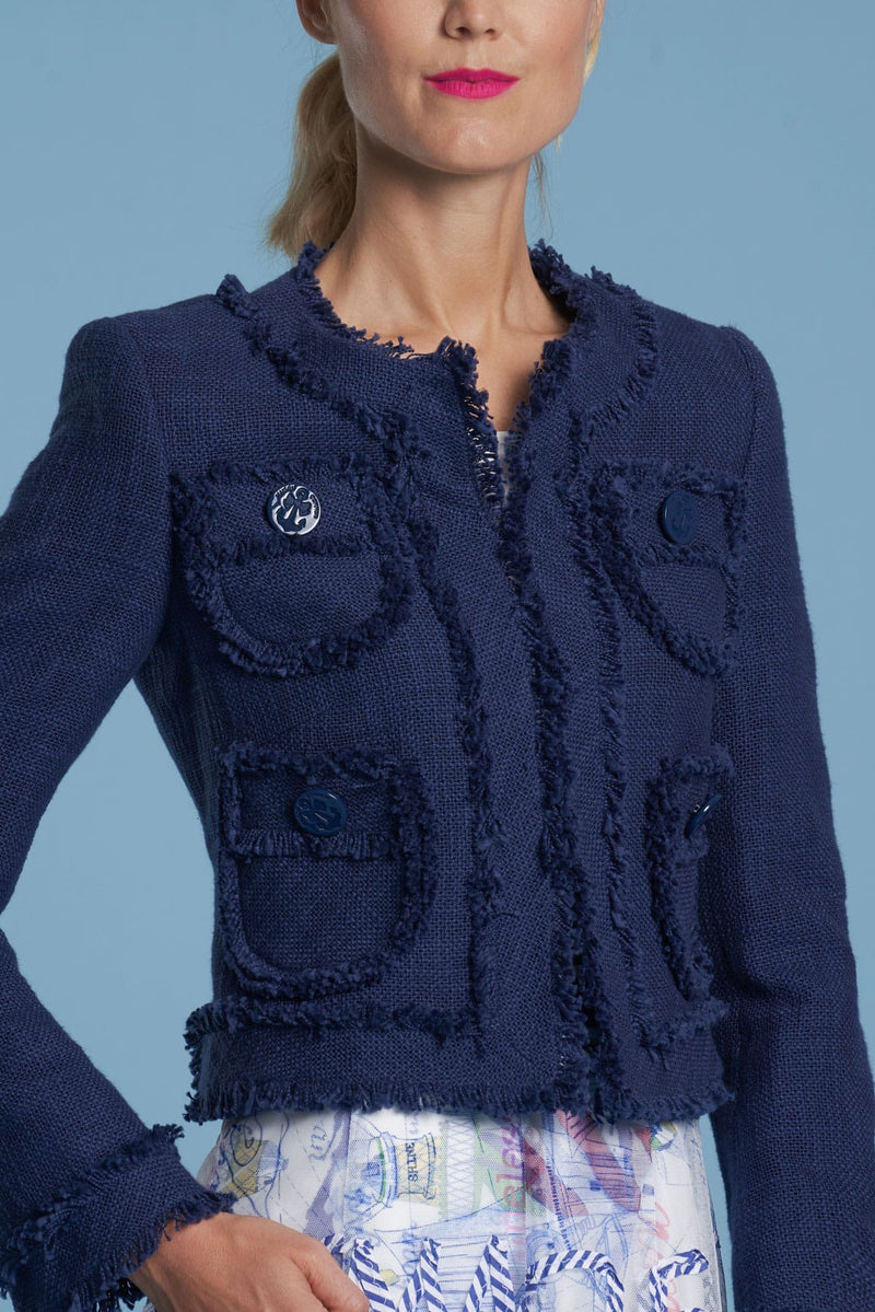 Maison Common Navy Cotton Tweed Jacket Timeless Martha's Vineyard 