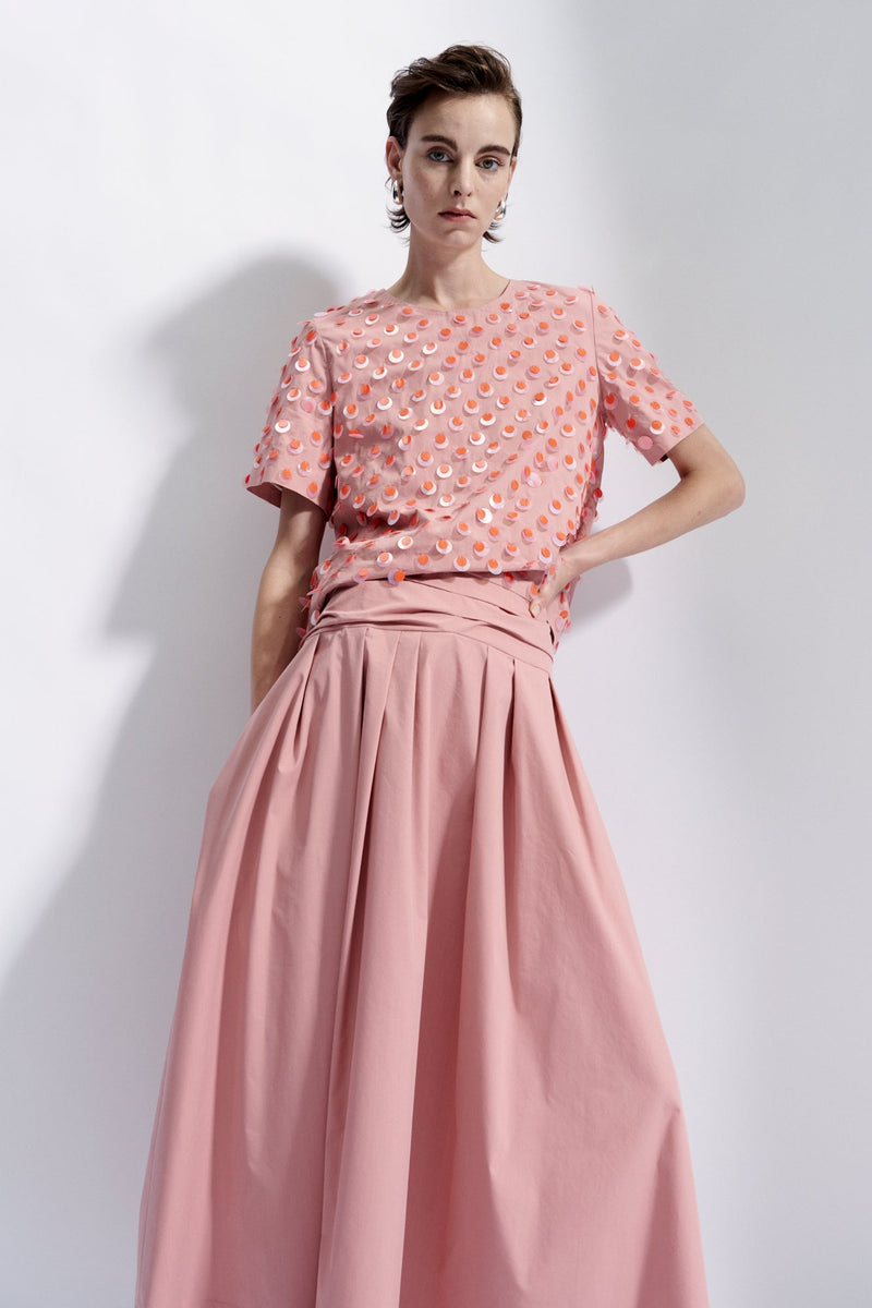 Natan Orange Carrie Pleated Cotton Maxi Skirt Timeless Martha's Vineyard 