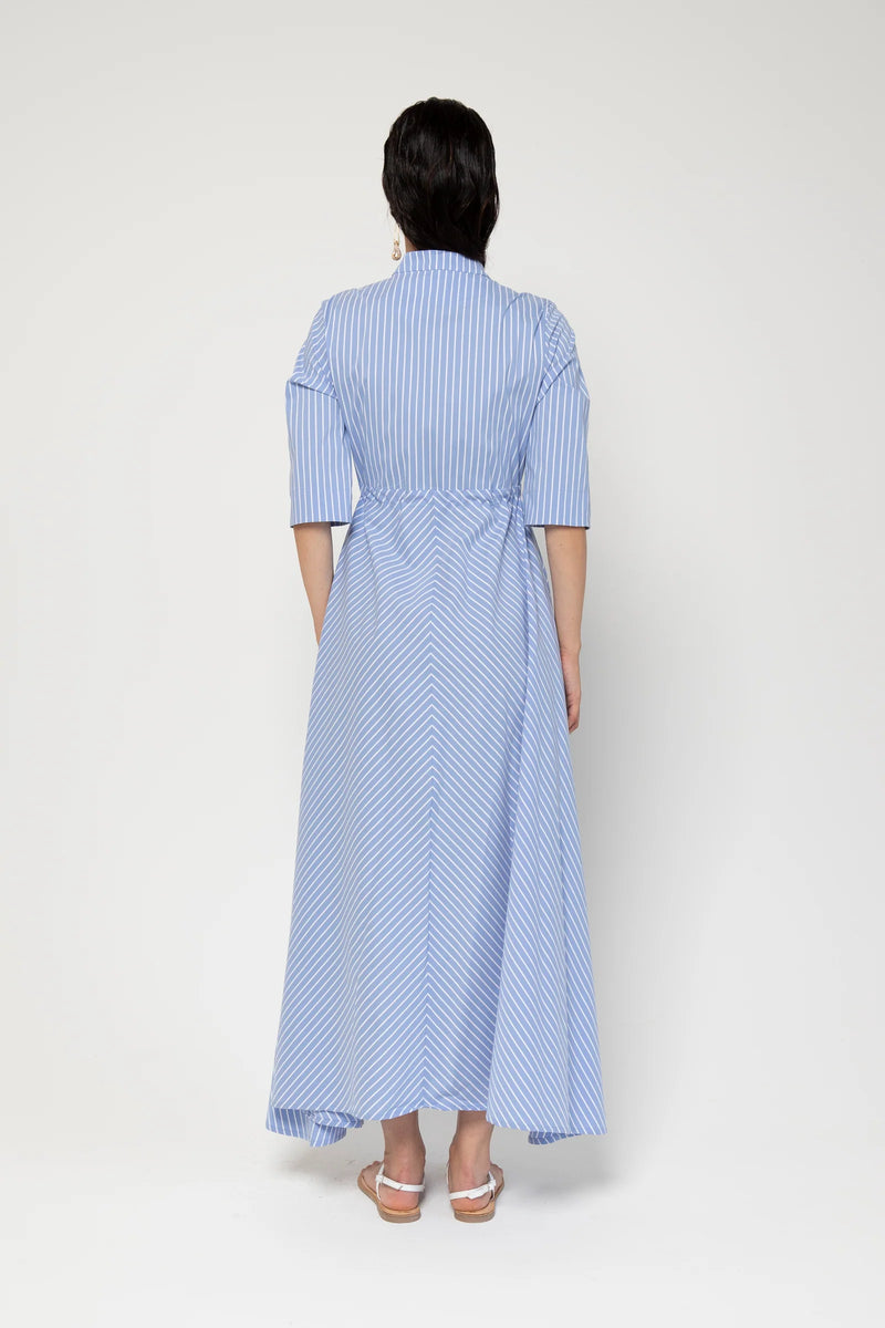 Lavi Short Sleeve Maxi Dress Blue + White Stripe Timeless Martha's Vineyard 